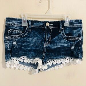 Almost Famous Denim Lace Trim Shorts